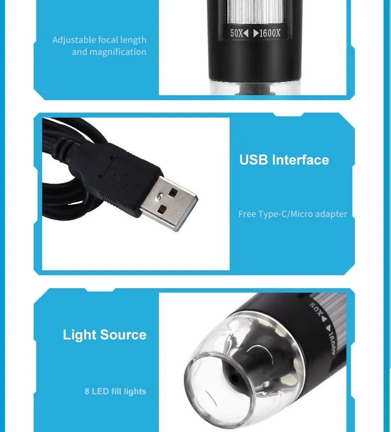 Microscopio Digital Usb Electrónico Led Graduable