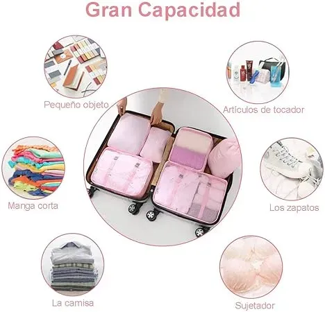 Organizador De Bolsas De Viaje 8 Piezas Rosado 