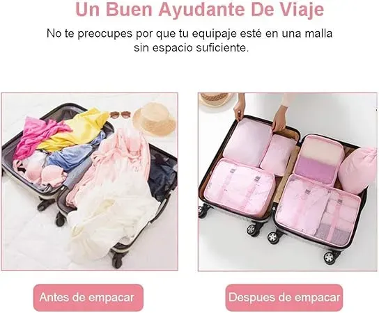 Organizador De Bolsas De Viaje 8 Piezas Rosado 