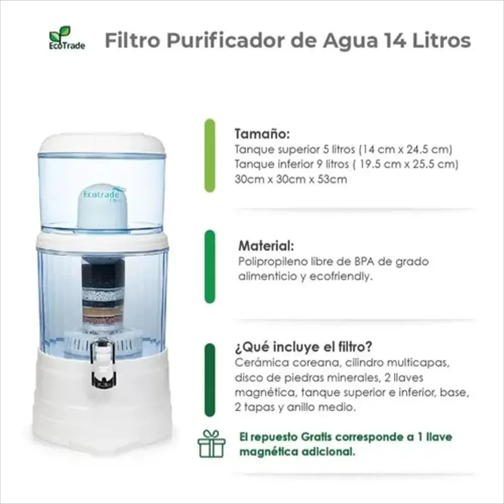 Filtro Purificador 14 Litros Agua Completo