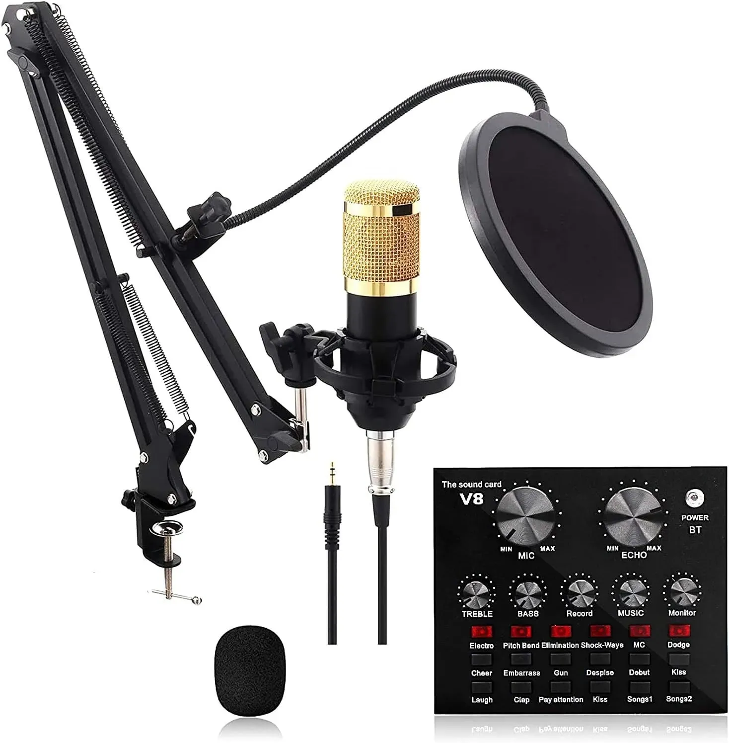 Kit Micrófono Profesional De Condensador + Tarjeta Sonido V8