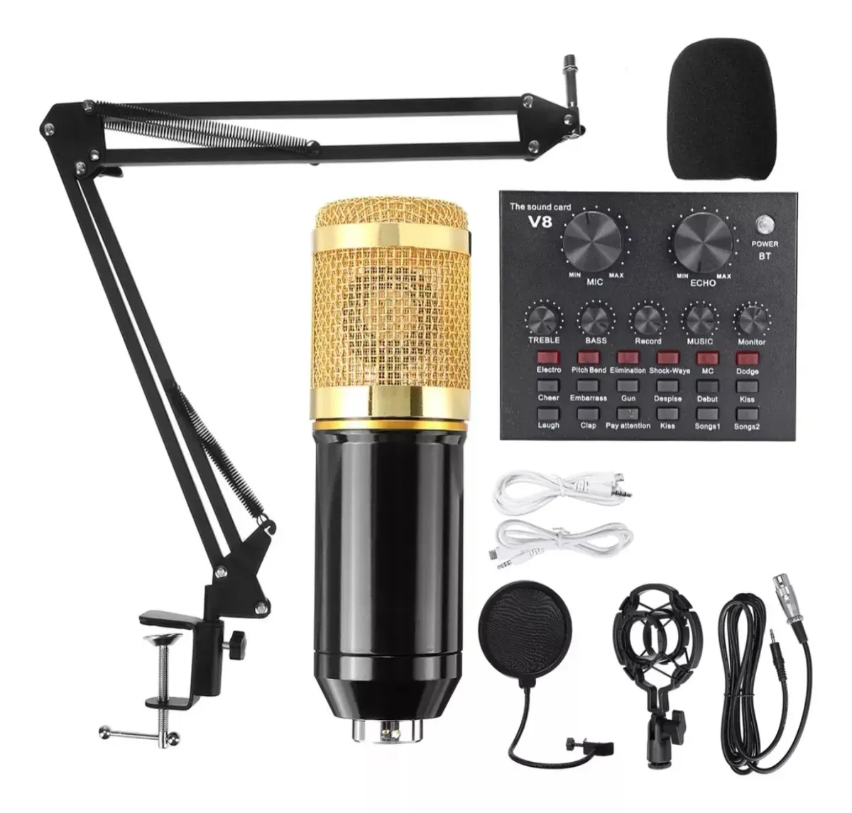 Kit Micrófono Profesional De Condensador + Tarjeta Sonido V8