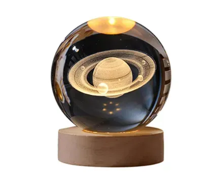 Lampara De Esfera de Cristal Iluminada con Base de Madera