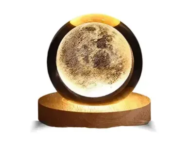 Lampara De Esfera de Cristal Iluminada con Base de Madera