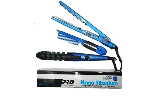 Combo Plancha Rizador Peine Nano Titanium