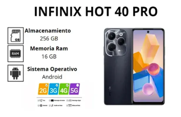 Celular Infinix Hot 40 PRO 256 GB 16 Ram Negro + Obsequio