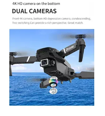 Drone Con Cámara 4k, Wifi Fpv P Hd Dual Plegable Color Negro Ref:E88 Pro