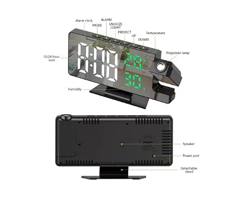 Reloj Digital Led Proyector Con Pantalla De Temperatura