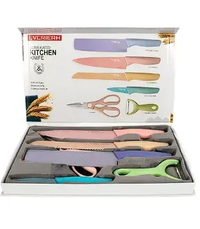 Set Cuchillos 6 Pzs Acero Inoxidable Mármol Mango Ergonómico 