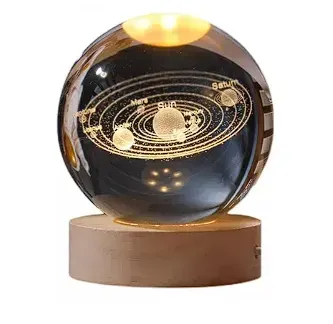 Lampara De Esfera de Cristal Iluminada con Base de Madera