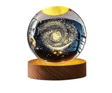 Lampara De Esfera de Cristal Iluminada con Base de Madera