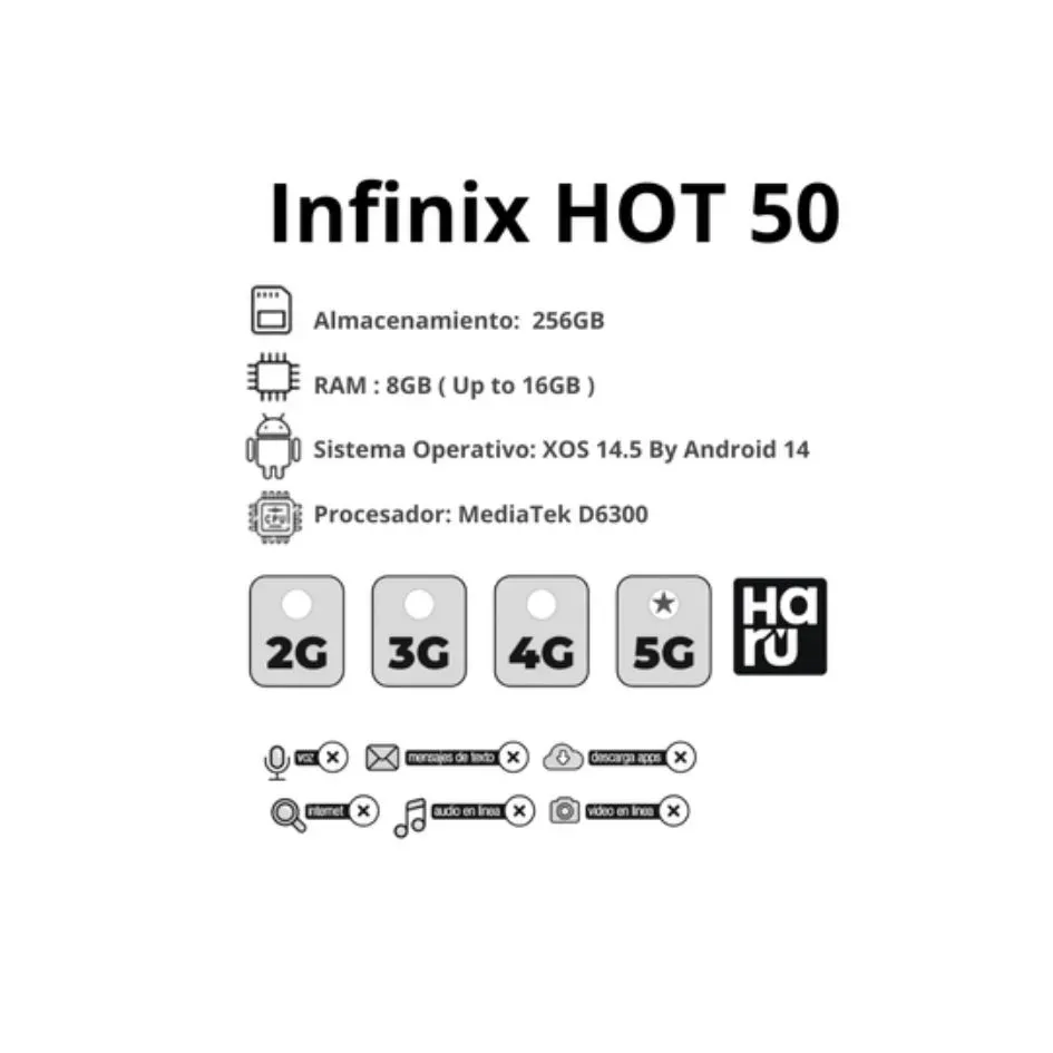 Celular Infinix Hot 50 5G 8/256GB Verde