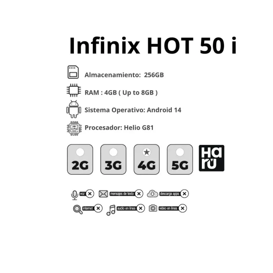 Celular Infinix Hot 50I 4/256GB Gris 