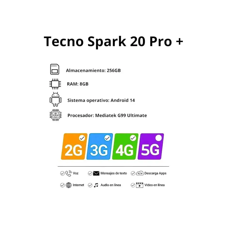 Celular Tecno Spark 20 Pro Plus 8/256GB Negro 