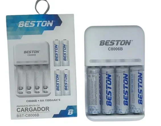 Pilas Beston AA Recargable X4 +Cargador Pilas 1500mah