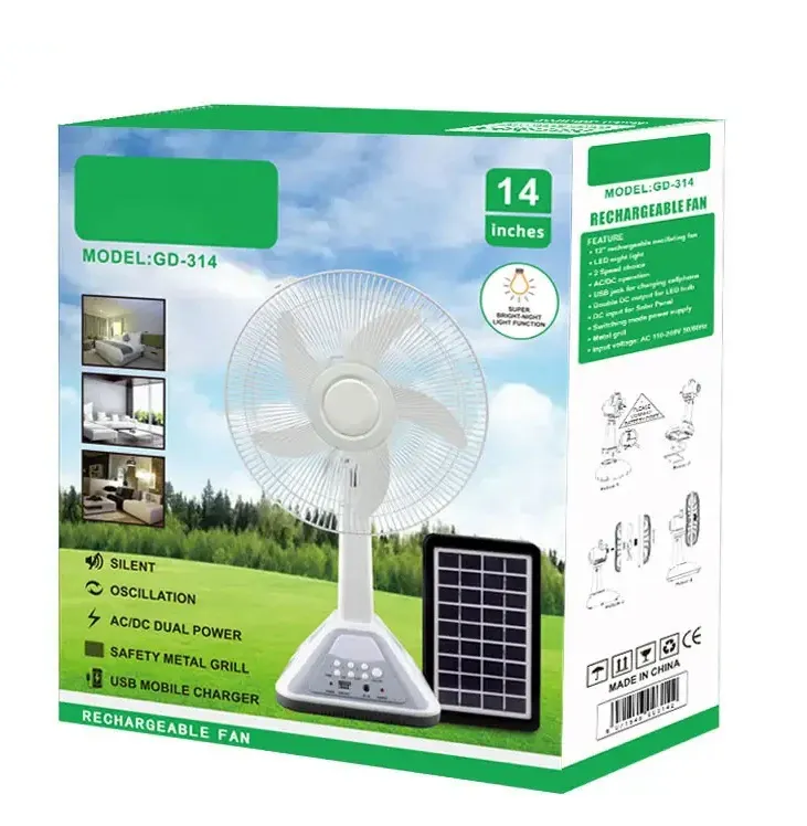 Ventilador Abanico Recargable Panel Solar 14" Gdtimes (T-M) Ref: GD-314 