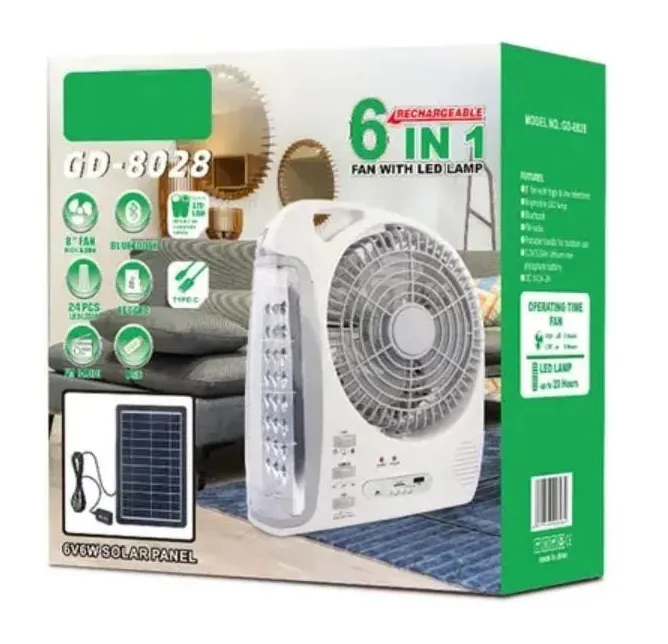 Ventilador Recargable 16", 6 En 1,Bt, Fm, Led  GDTimes (T-M) Ref: GD-8028