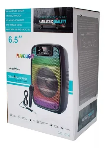 Parlante Bluetooth 6.5 Portátil  Aux, Usb, Bt, Micro GTS-1736