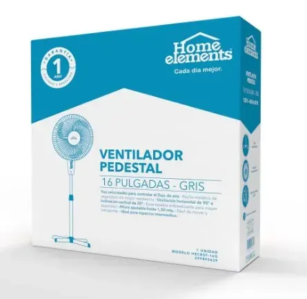 Ventilador De Pedestal 16″ Gris, Home Elements Ref: HECRSF-16G