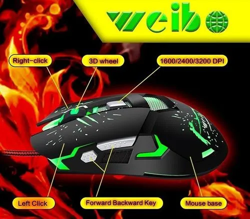 Mouse Gamer Usb Weibo S10 Gaming 6 Botones Rgb 3200dpi 6d