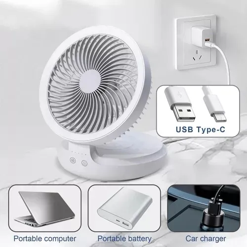 Ventilador Usb Escritorio Mesa Luz Recargable Oscilante 4 Vel Luz Vent-Oscilante