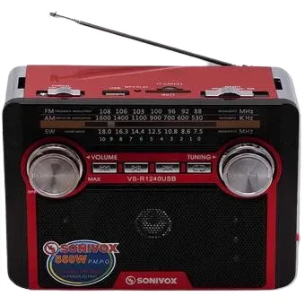 Radio Sonivox VS-R1240USB Bluetooth Tarjeta SD USB Rojo AM-FM Con linterna