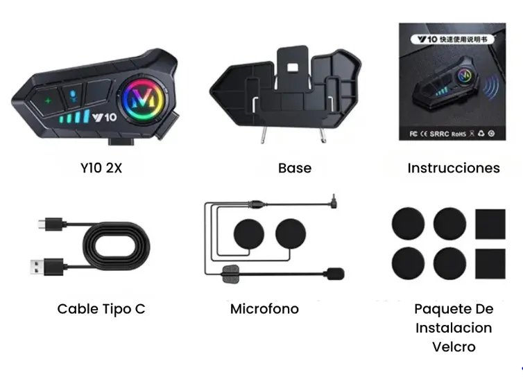 Intercomunicador Bt, Para Casco Moto, iPX6 (T-M) Ref: Y10-2X