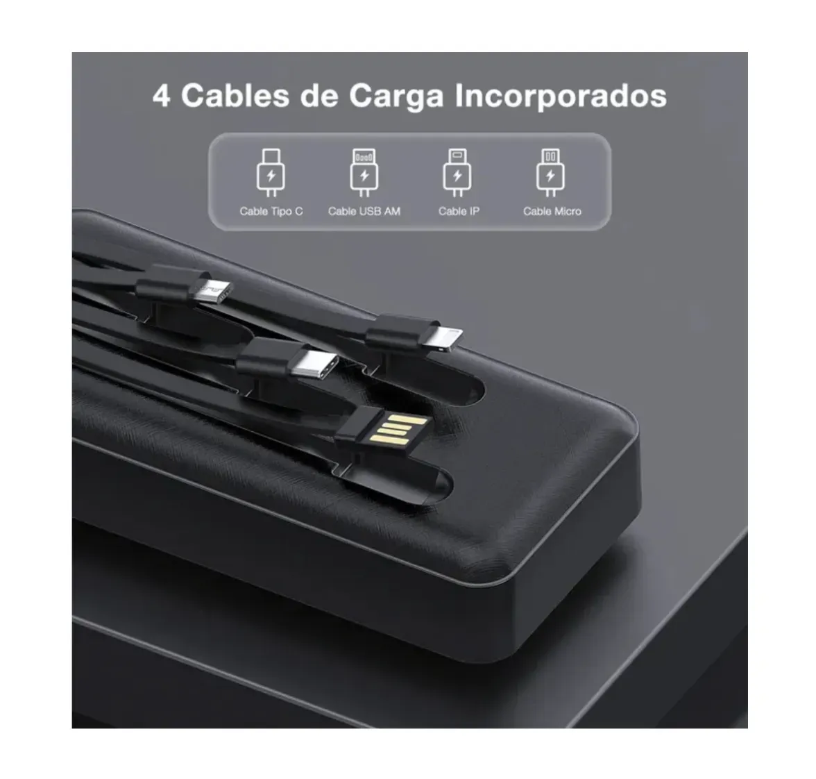 Power Bank Inalámbrica 1hora Con Multicables Tipo C V8 Lightning De 20.000mah