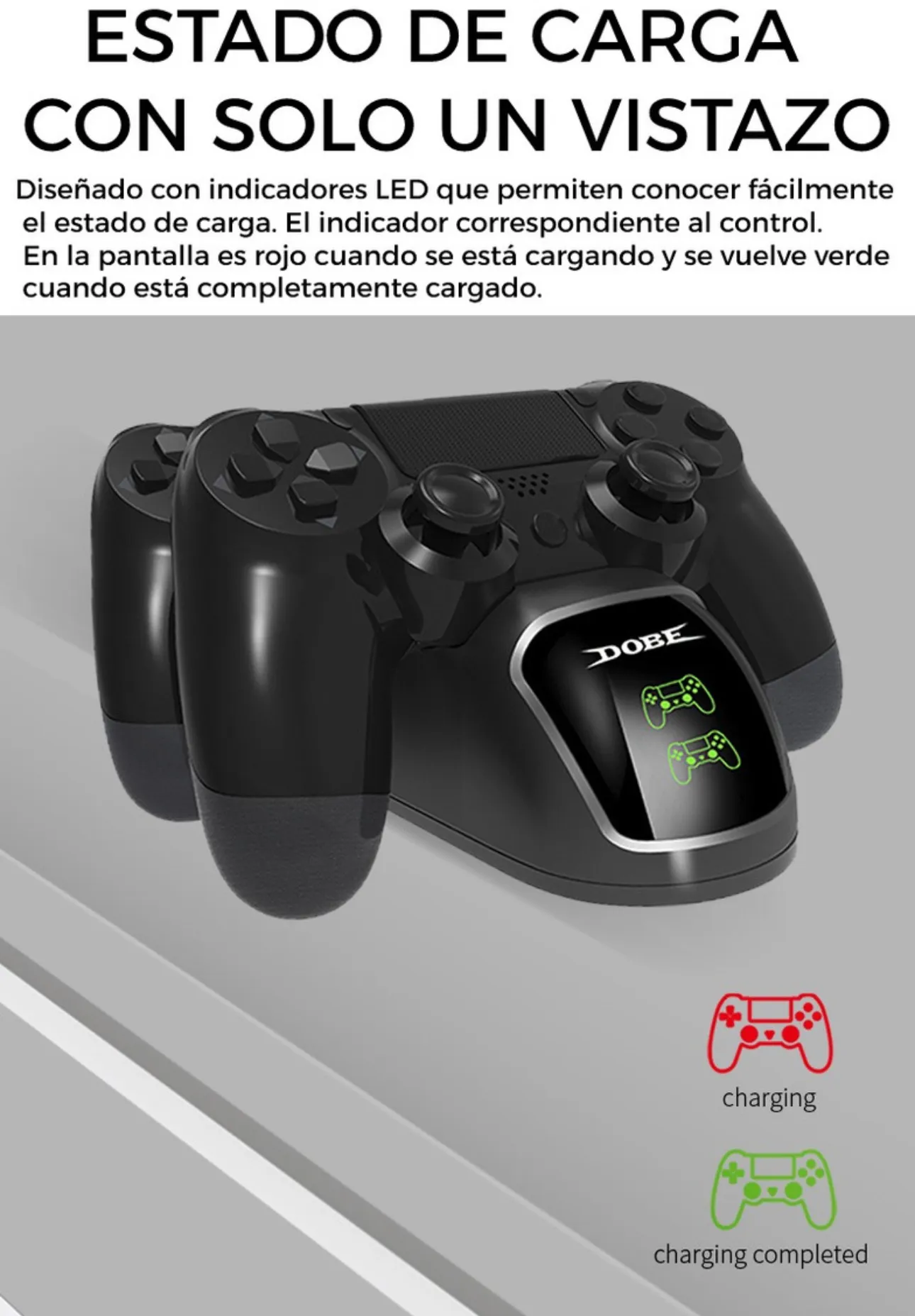 Base Cargador Doble Para Control Ps4 Indicador Carga 