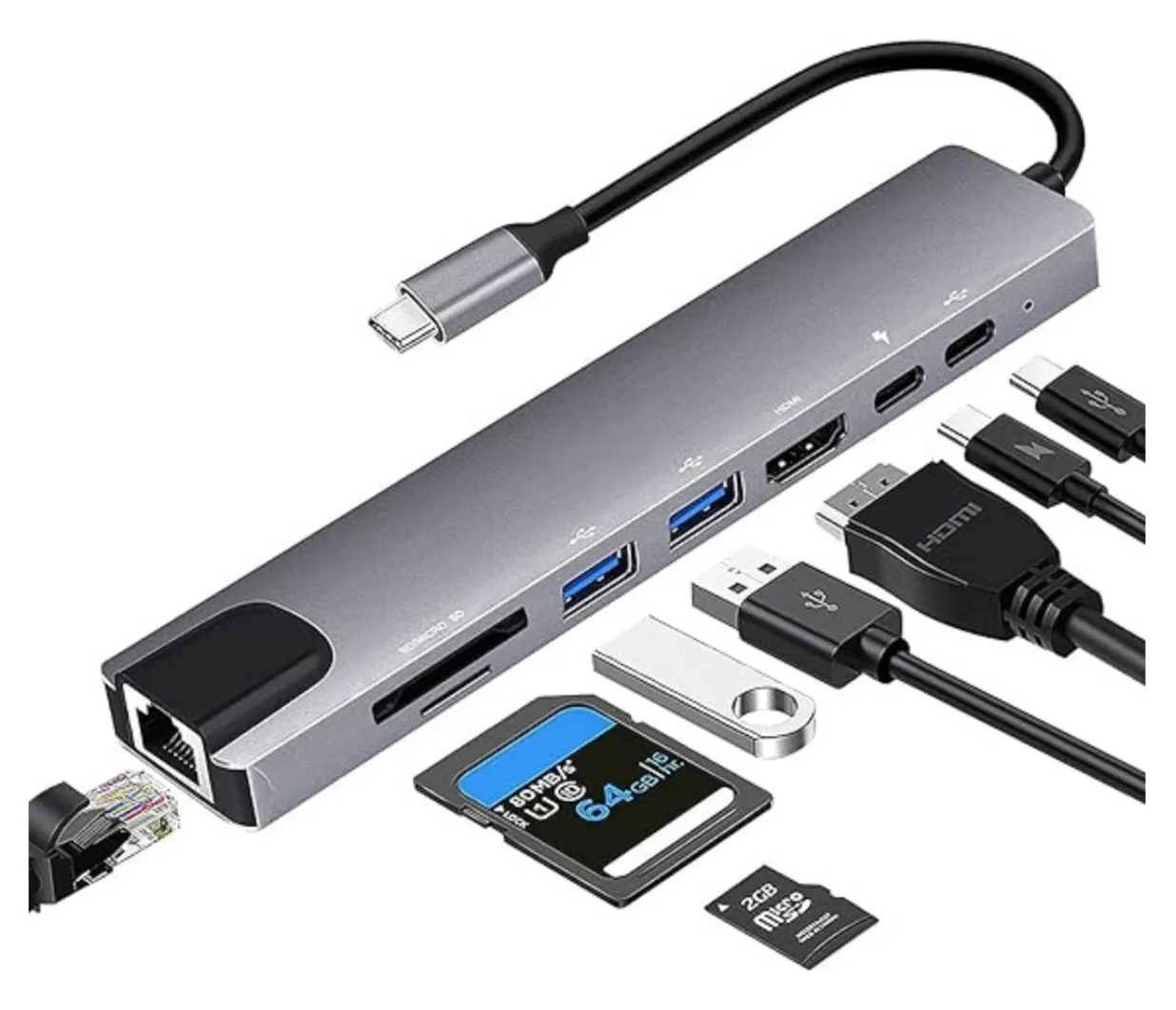 Adaptador Usb Tipo C Hdmi 4k 8 En 1