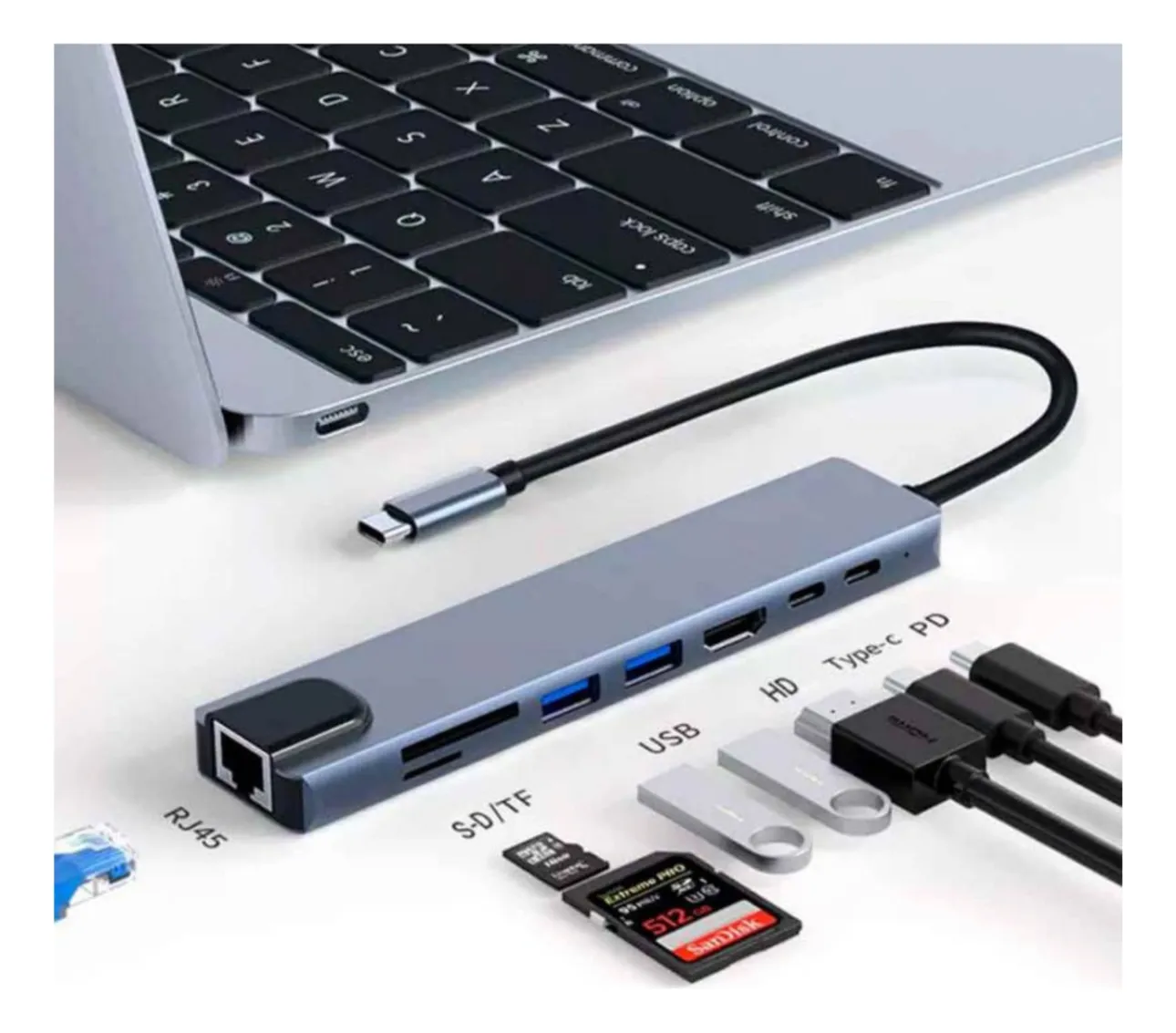 Adaptador Usb Tipo C Hdmi 4k 8 En 1