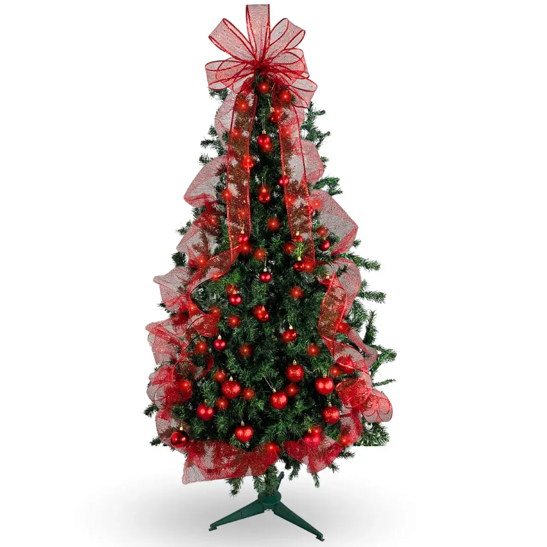 Kit Árbol De Navidad 180 Cm 645 Ramas Incluye Decoración Roja Y Luces