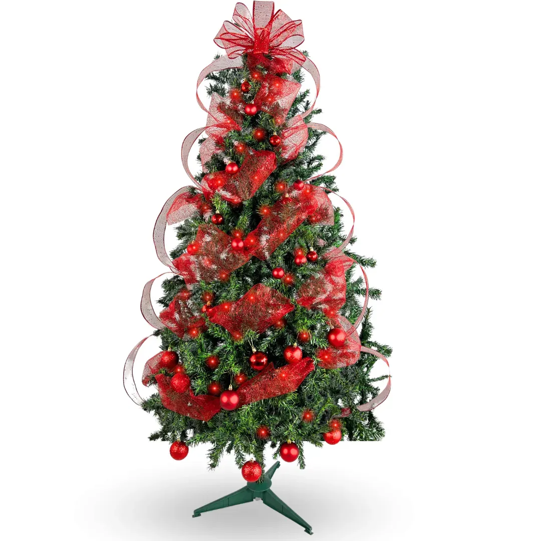 Kit Árbol De Navidad 180 Cm 645 Ramas Incluye Decoración Roja Y Luces