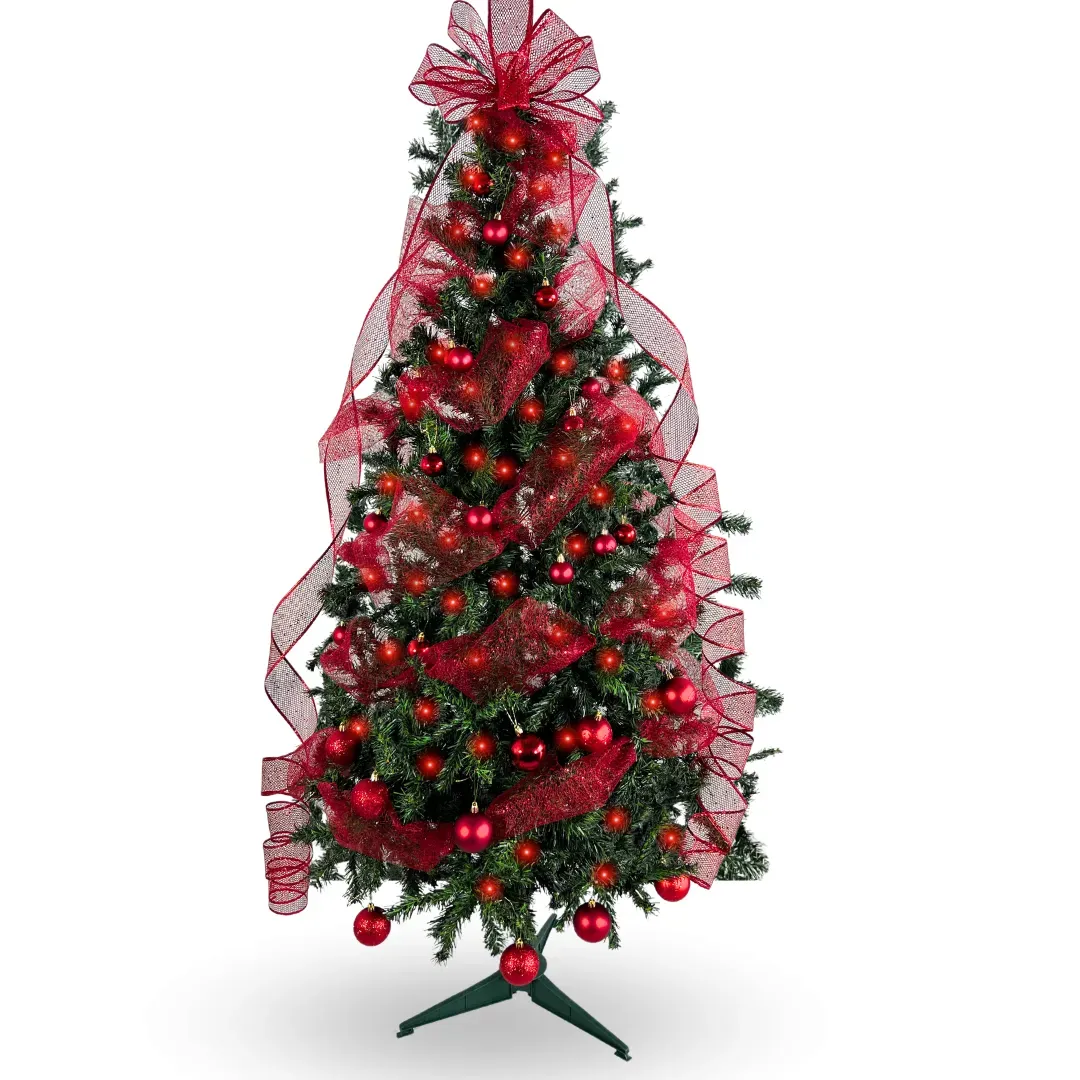 Kit Árbol De Navidad 180 Cm 645 Ramas Incluye Decoración Roja Y Luces