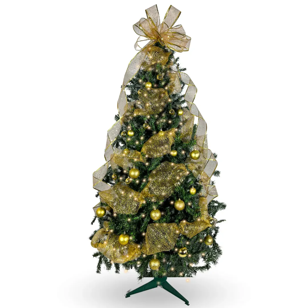 Kit Árbol De Navidad 180 Cm 645 Ramas Incluye Decoración Dorada