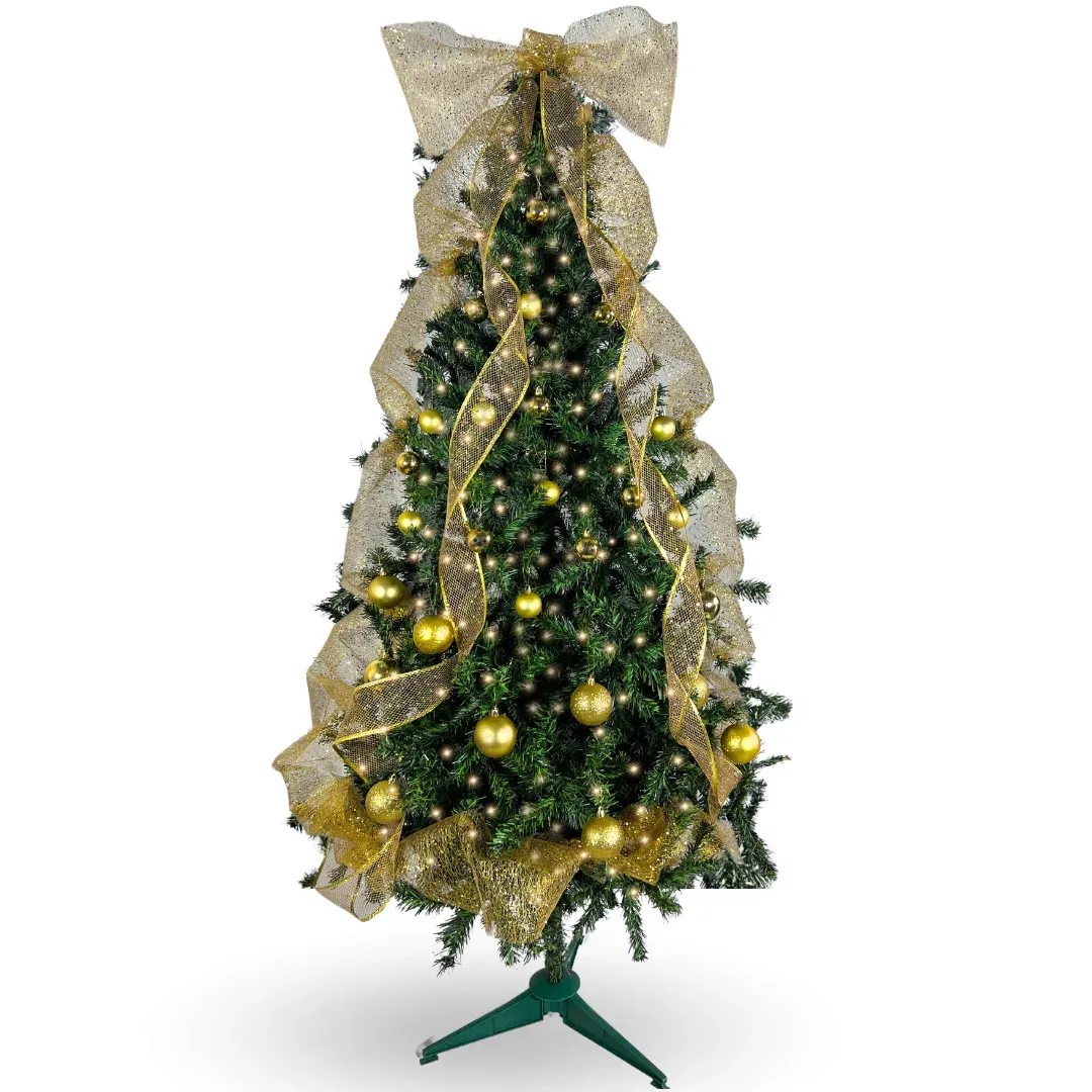 Kit Árbol De Navidad 180 Cm 645 Ramas Incluye Decoración Dorada