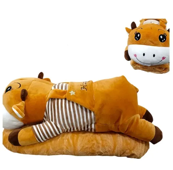 Peluche De Vaca Almohada Con Cobija