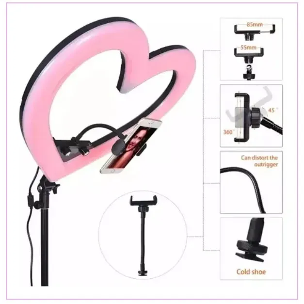 Aro De Luz RGB De 33 cm En Forma De Corazón Con Trípode: Perfecto Para Maquillaje, Transmisión En Vivo Y Videoconferencias