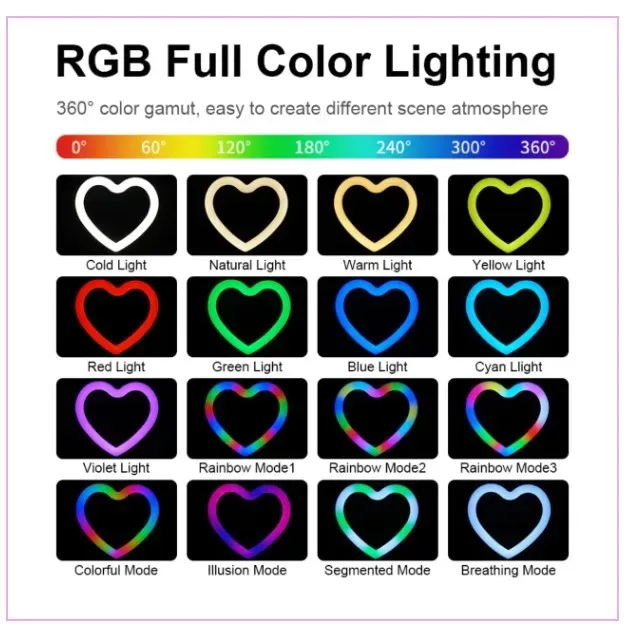 Aro De Luz RGB De 33 cm En Forma De Corazón Con Trípode: Perfecto Para Maquillaje, Transmisión En Vivo Y Videoconferencias