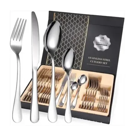 Set De Cubiertos Elegante 24 Piezas: Dorado, Negro Y Plata Para Una Mesa De Ensueño