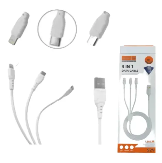 Cable 3 En 1, Compatible Con V8, TC y iPhone