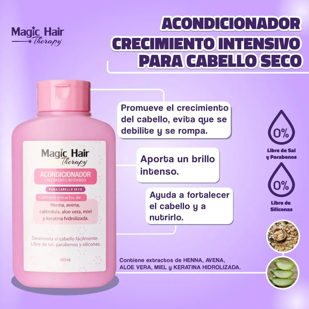 Acondicionador Crecimiento Intensivo Seco Magic Hair 500ml Rosado