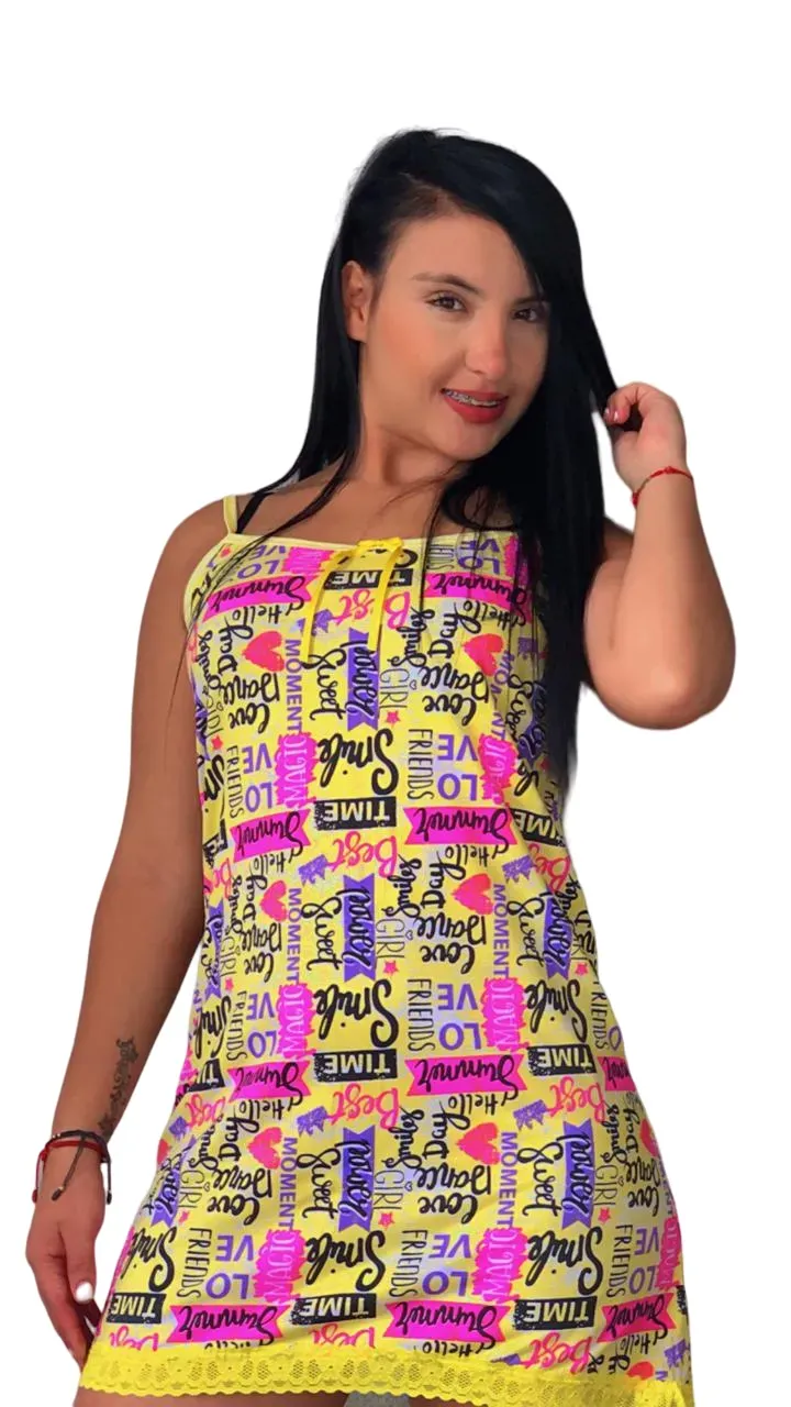 Pijama En Batola Para Dama Con Lindo Estampado De Letras Talla Única