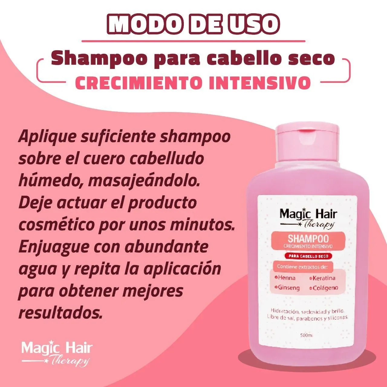 Shampoo Crecimiento Intensivo Seco Magic Hair 500 ml Rosado