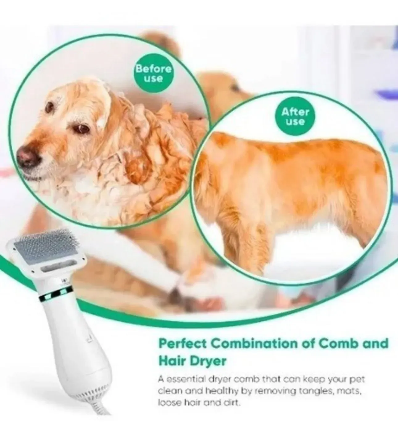 Cepillo Secador Para Mascotas 2 En 1 Pet Grooming Dryer Color Blanco