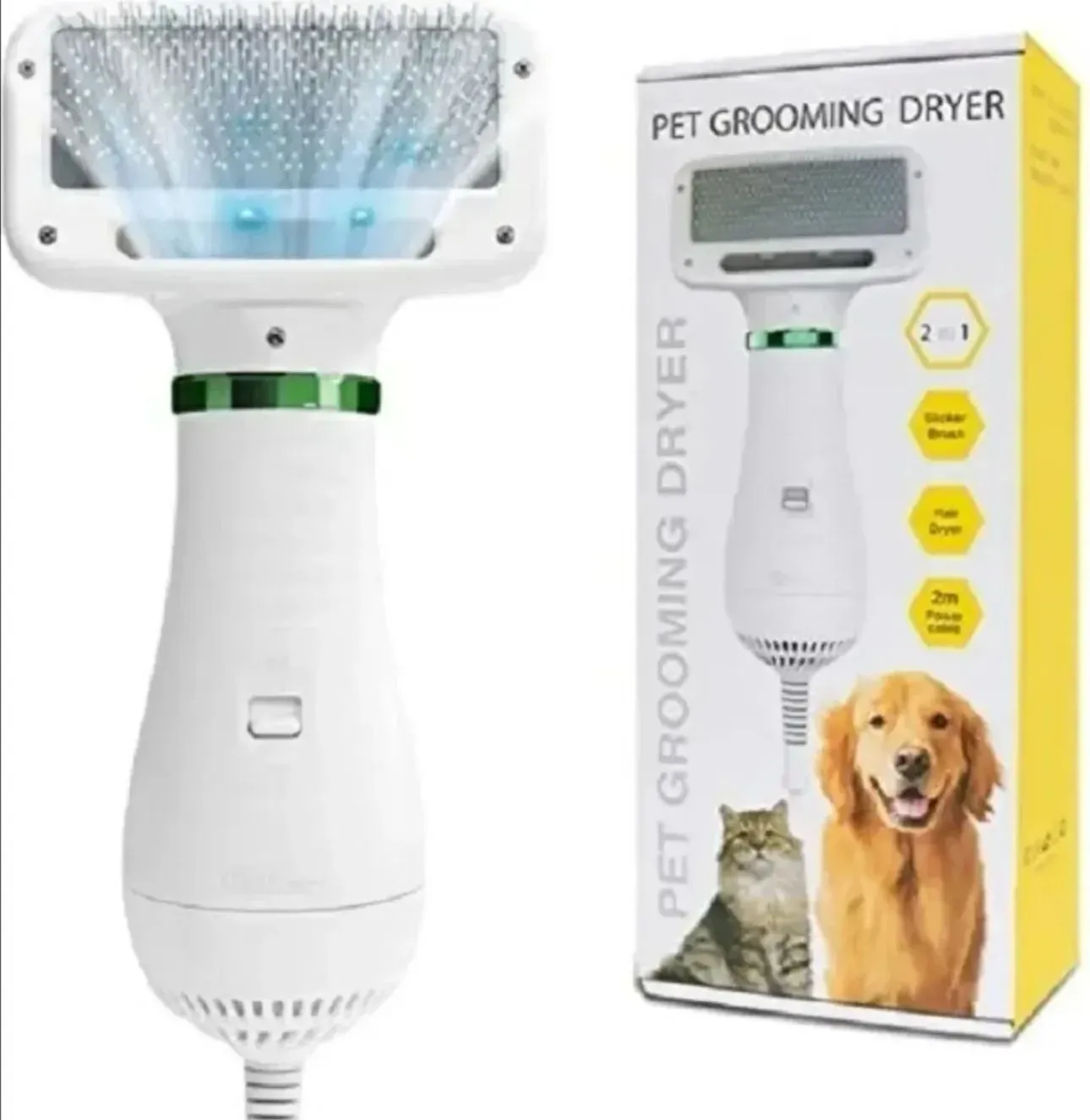 Cepillo Secador Para Mascotas 2 En 1 Pet Grooming Dryer Color Blanco