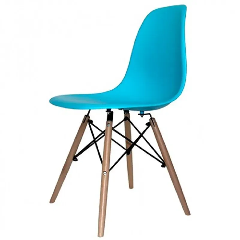 Silla Eames Para Comedor, Sala, Con Patas En Madera Estructura de la silla Azul 