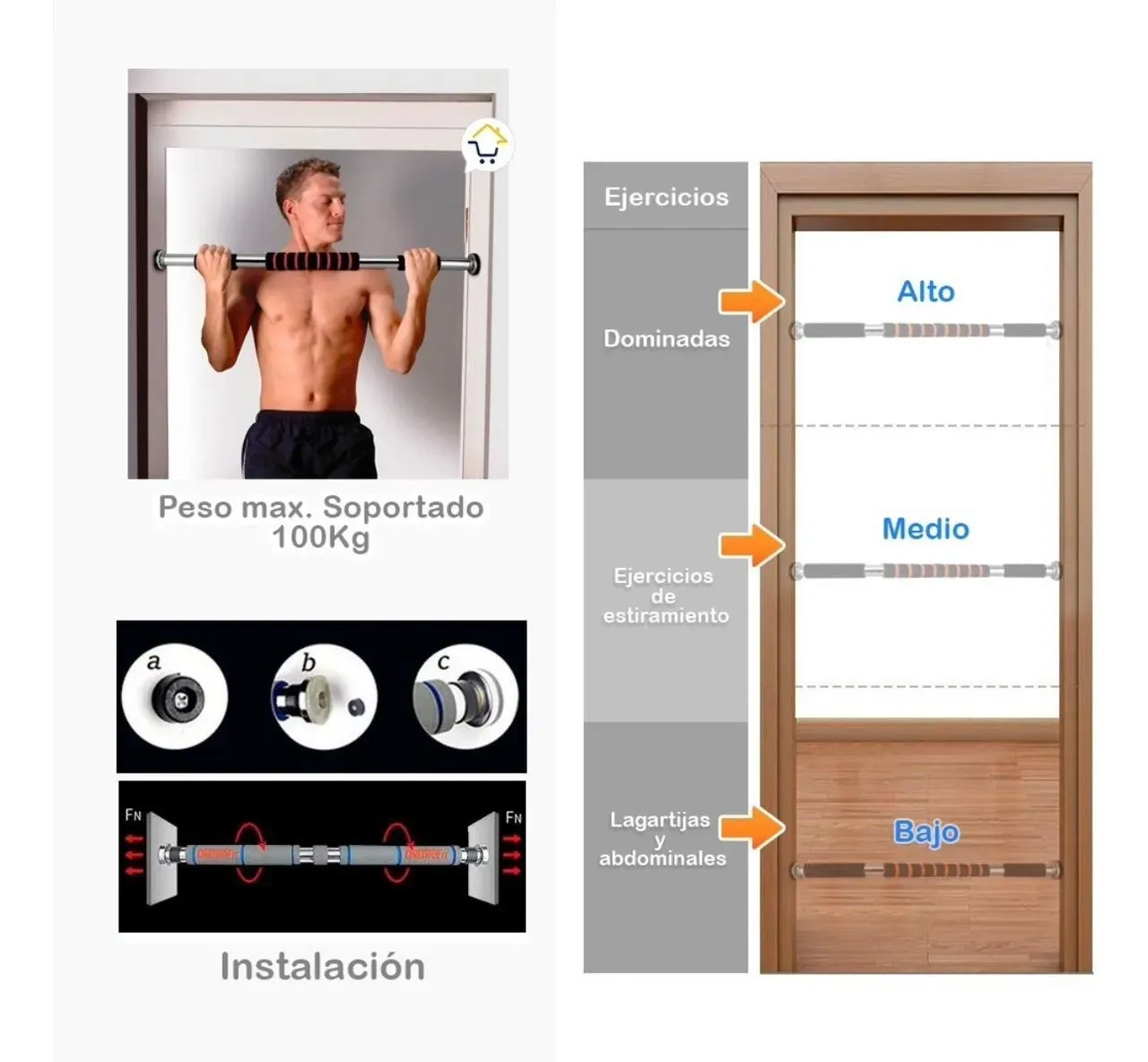 Barra Horizontal Dominada Feirdune 65-90CM Para puerta 