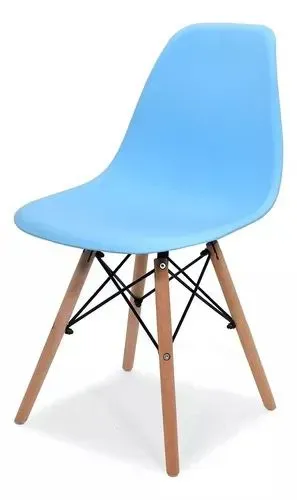 Silla Eames Para Comedor, Sala, Con Patas En Madera Estructura de la silla Azul 