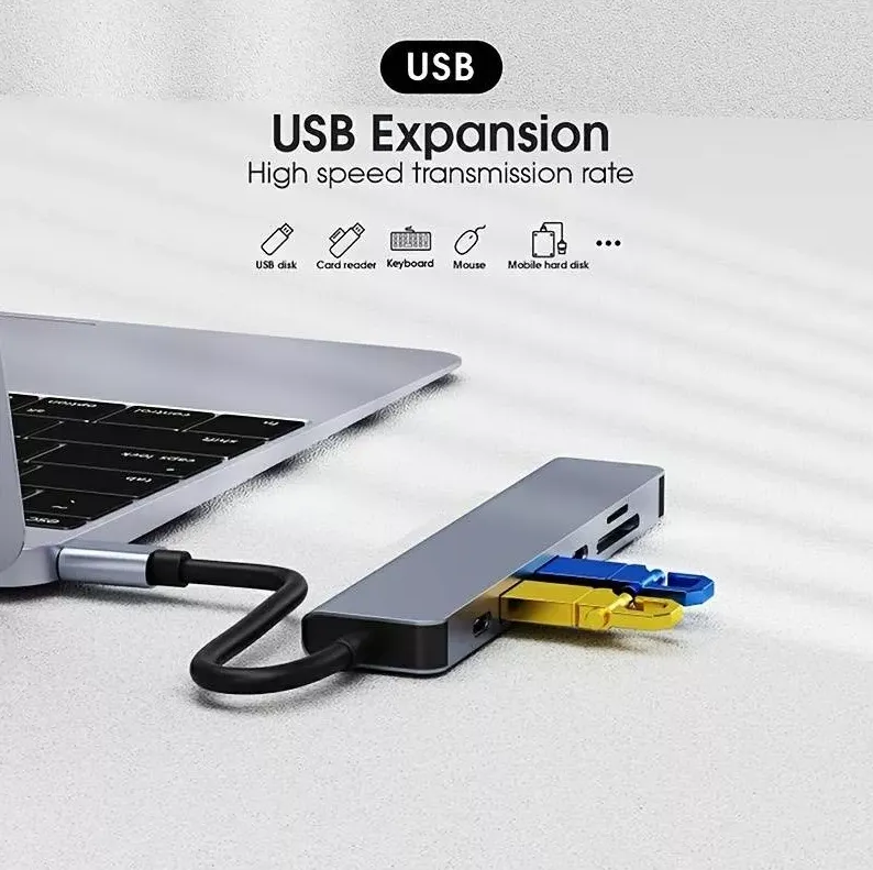 Hub Adaptador Usb C 7 En 1 Para Mac Macbook Y Windows